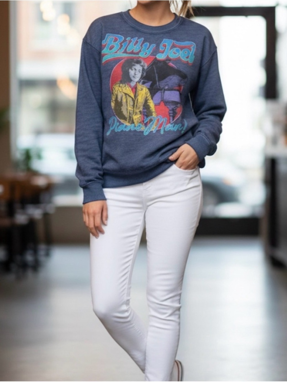 🍒Billy Joel graphic piano sweatshirt blue size S NEW